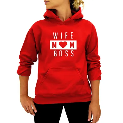 Women Casual Solid Color Mom Letter Printed Pullover Hoodies