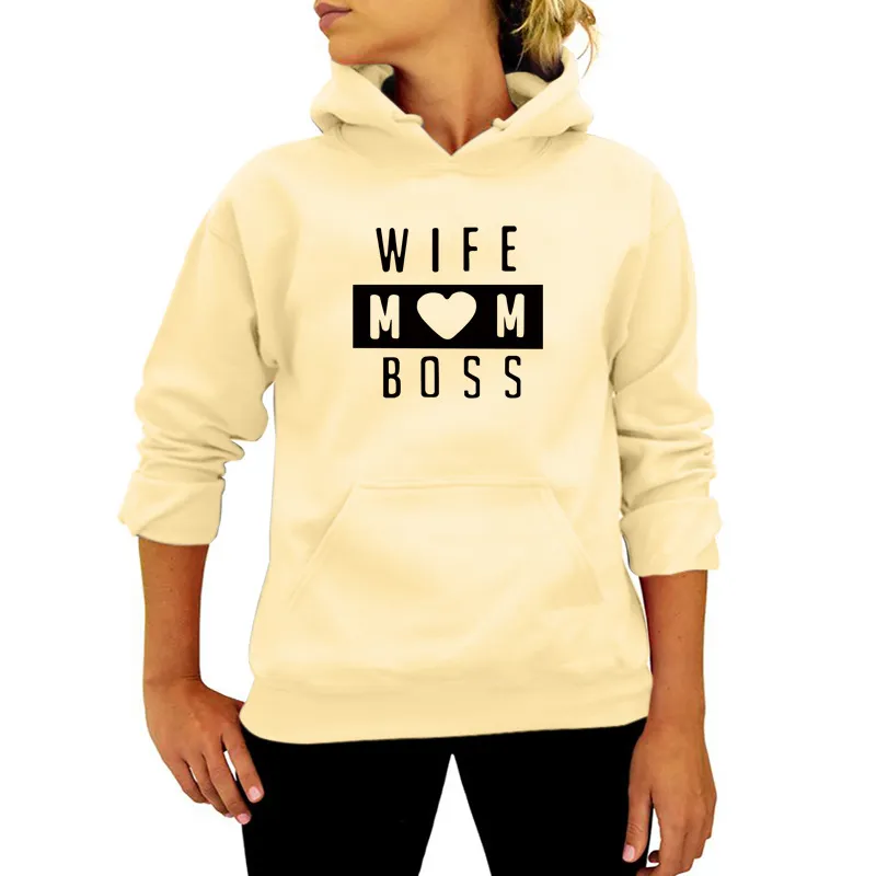 Women Casual Solid Color Mom Letter Printed Pullover Hoodies