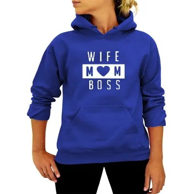 Women Casual Solid Color Mom Letter Printed Pullover Hoodies