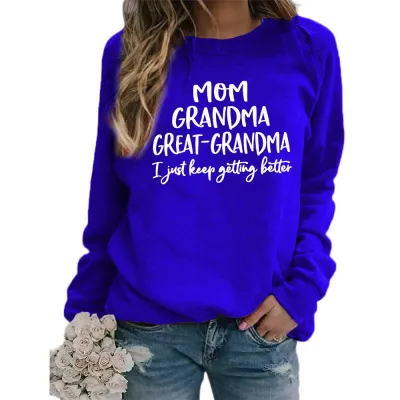 Women Casual Mom Printed Round Neck Long-Sleeve Loose Sweatshirt
