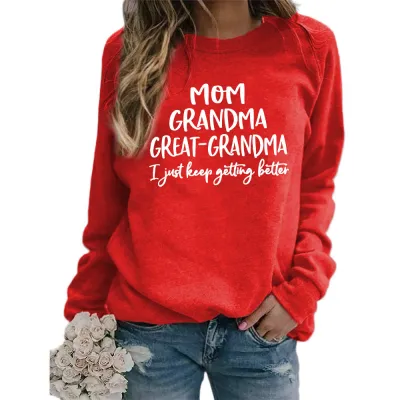 Women Casual Mom Printed Round Neck Long-Sleeve Loose Sweatshirt