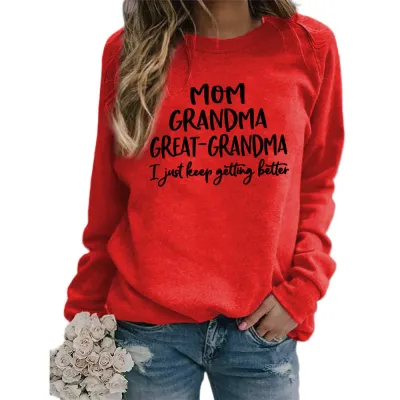 Women Casual Mom Printed Round Neck Long-Sleeve Loose Sweatshirt