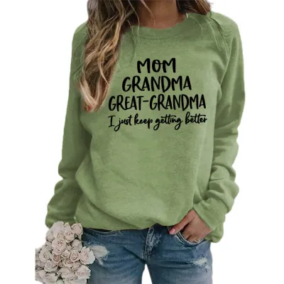 Women Casual Mom Printed Round Neck Long-Sleeve Loose Sweatshirt