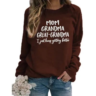 Women Casual Mom Printed Round Neck Long-Sleeve Loose Sweatshirt