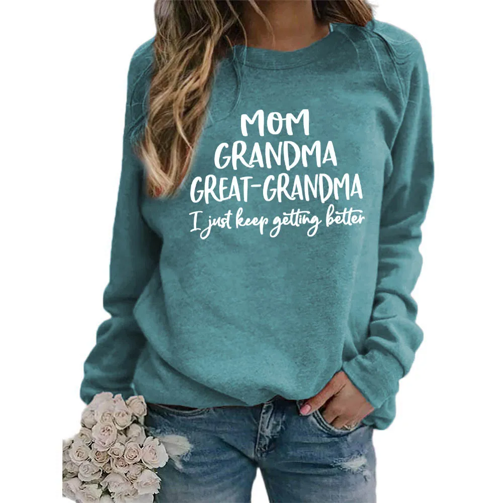 Women Casual Mom Printed Round Neck Long-Sleeve Loose Sweatshirt
