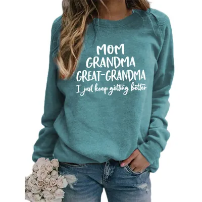 Women Casual Mom Printed Round Neck Long-Sleeve Loose Sweatshirt