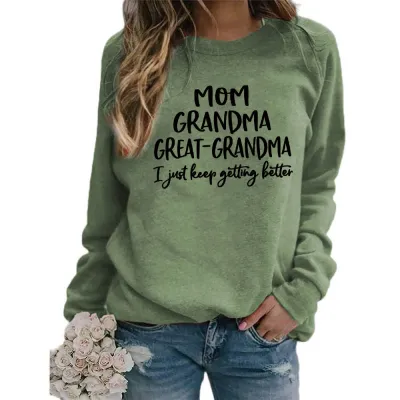 Women Casual Mom Printed Round Neck Long-Sleeve Loose Sweatshirt