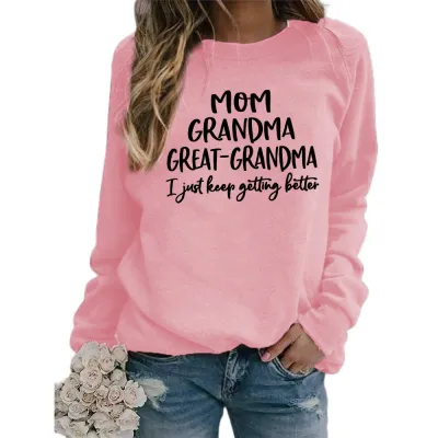 Women Casual Mom Printed Round Neck Long-Sleeve Loose Sweatshirt