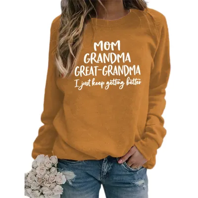Women Casual Mom Printed Round Neck Long-Sleeve Loose Sweatshirt