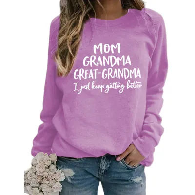 Women Casual Mom Printed Round Neck Long-Sleeve Loose Sweatshirt