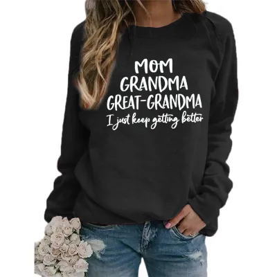 Women Casual Mom Printed Round Neck Long-Sleeve Loose Sweatshirt
