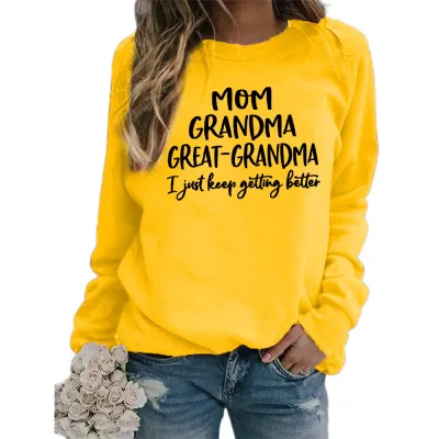 Women Casual Mom Printed Round Neck Long-Sleeve Loose Sweatshirt