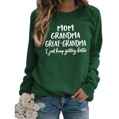 Women Casual Mom Printed Round Neck Long-Sleeve Loose Sweatshirt