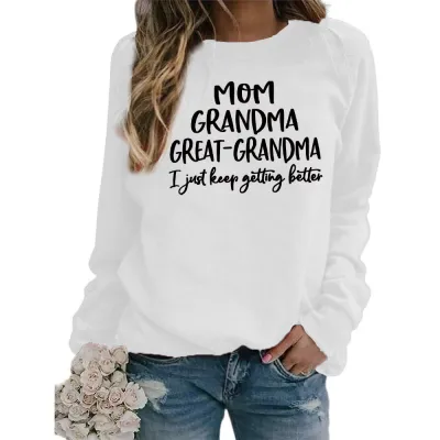 Women Casual Mom Printed Round Neck Long-Sleeve Loose Sweatshirt