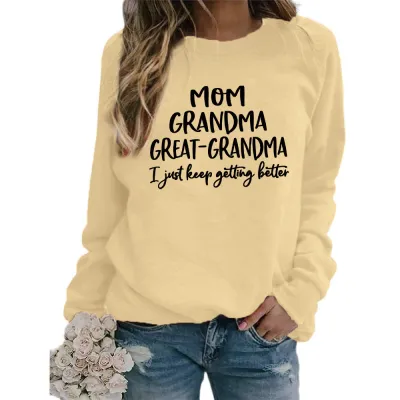 Women Casual Mom Printed Round Neck Long-Sleeve Loose Sweatshirt
