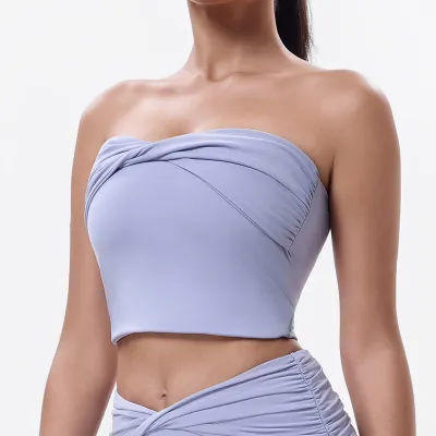 Women Sexy Solid Color Pleated Sports Tube Top