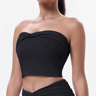 Women Sexy Solid Color Pleated Sports Tube Top