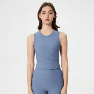 Women Casual Solid Color High Elastic Sleeveless Shockproof Yoga Sports Tank Top