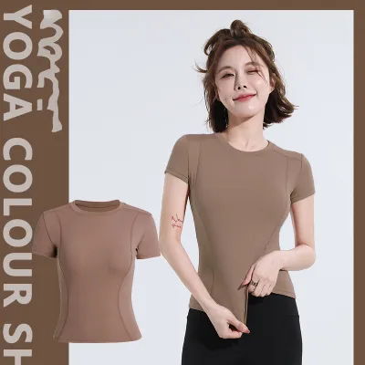 Women's Quick-Dry Yoga T-Shirt - Casual Round Neck Short-Sleeve Slim-Fit Sportswear Top