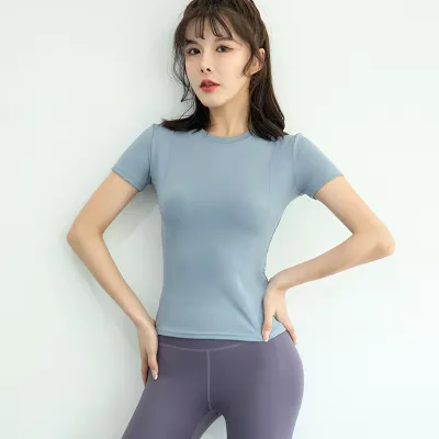 Women's Quick-Dry Yoga T-Shirt - Casual Round Neck Short-Sleeve Slim-Fit Sportswear Top