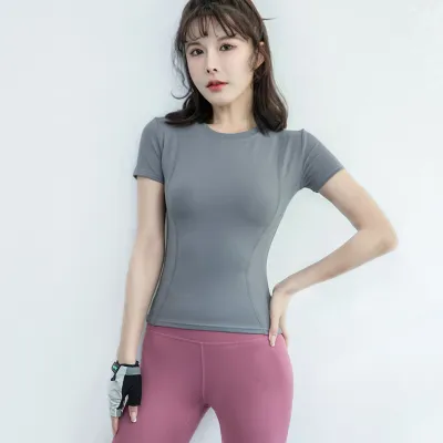 Women's Quick-Dry Yoga T-Shirt - Casual Round Neck Short-Sleeve Slim-Fit Sportswear Top