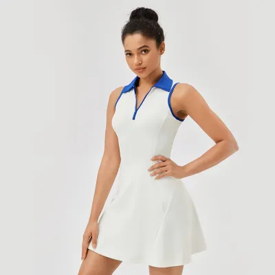 Women Casual Solid Color Lapel Sleeveless Quick-Drying Breathable Sports Dress