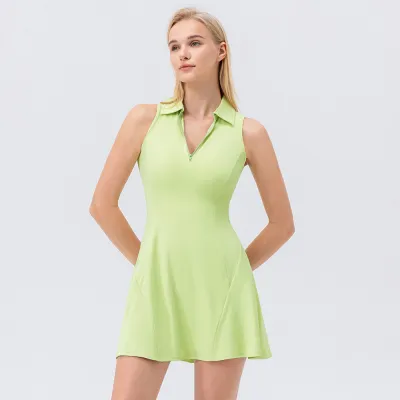 Women Casual Solid Color Lapel Sleeveless Quick-Drying Breathable Sports Dress