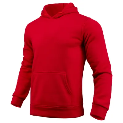 Men Casual Solid Color Customized Logo Fleece-Lined Hoodie
