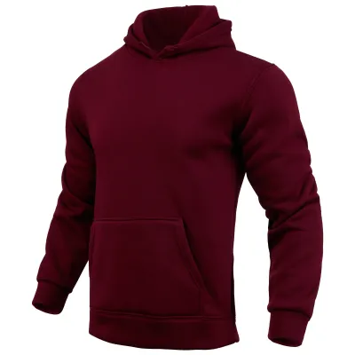 Men Casual Solid Color Customized Logo Fleece-Lined Hoodie