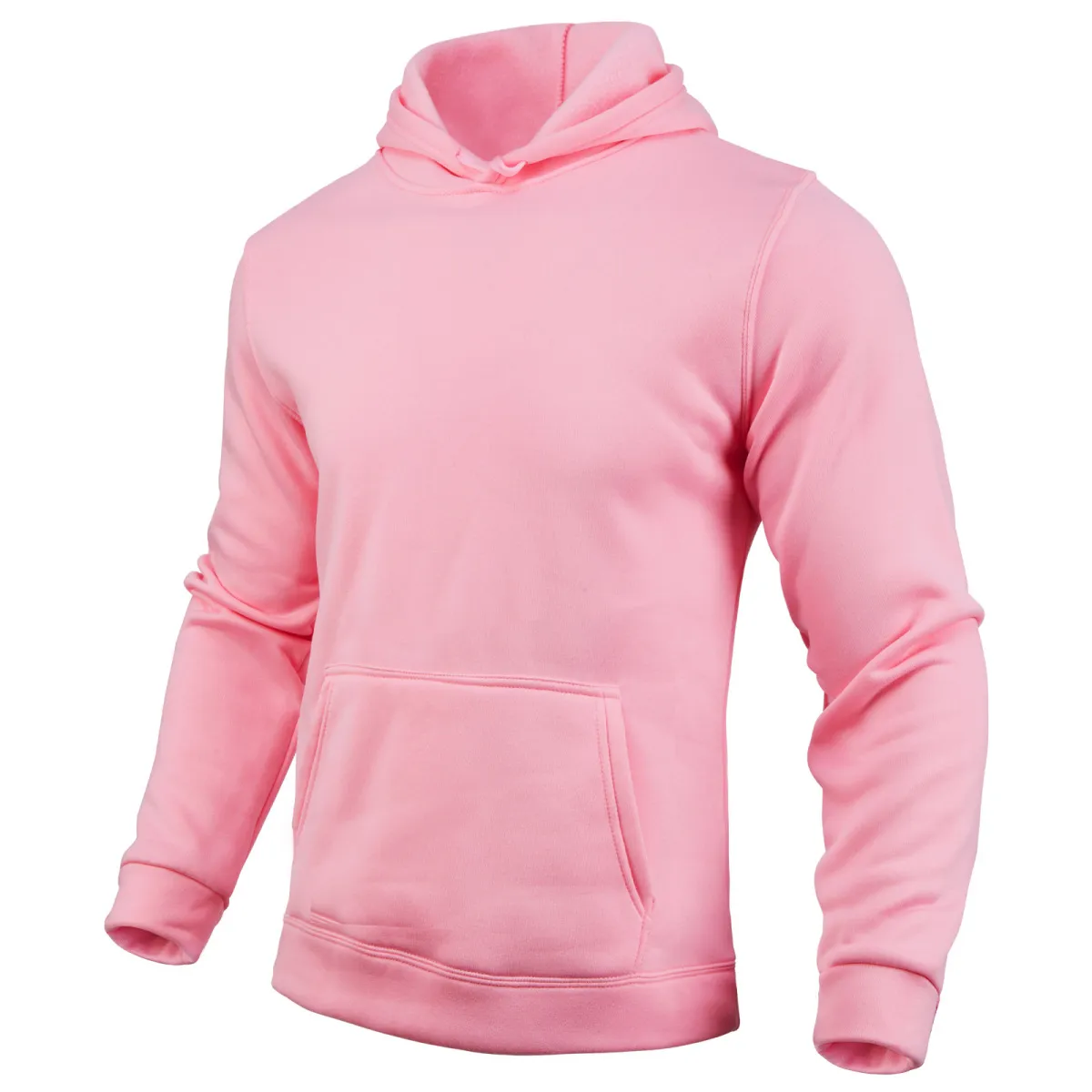 Men Casual Solid Color Customized Logo Fleece-Lined Hoodie