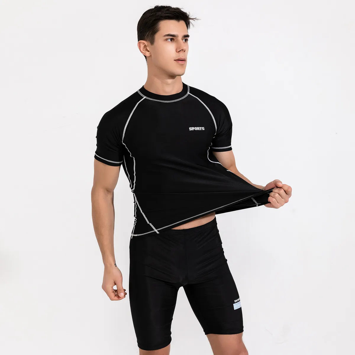 Men Fashion Casual Short-Sleeve Quick-Drying Swim Trunks Two-Piece Set