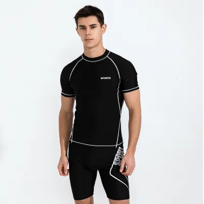 Men Casual Printed Short-Sleeve Swimming Trunks Two-Piece Set