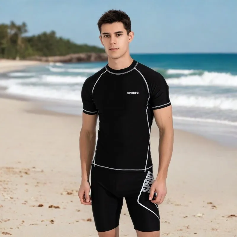 Men Casual Printed Short-Sleeve Swimming Trunks Two-Piece Set