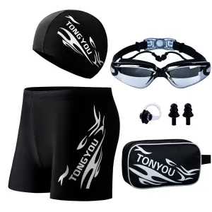 Men Fashion Casual Printed Goggles Cap Swimming Trunks Set