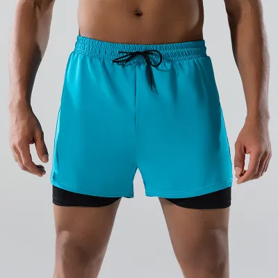 Men's Fashion Casual Double-Layer Quick-Drying Loose Drawstring Swim Trunks