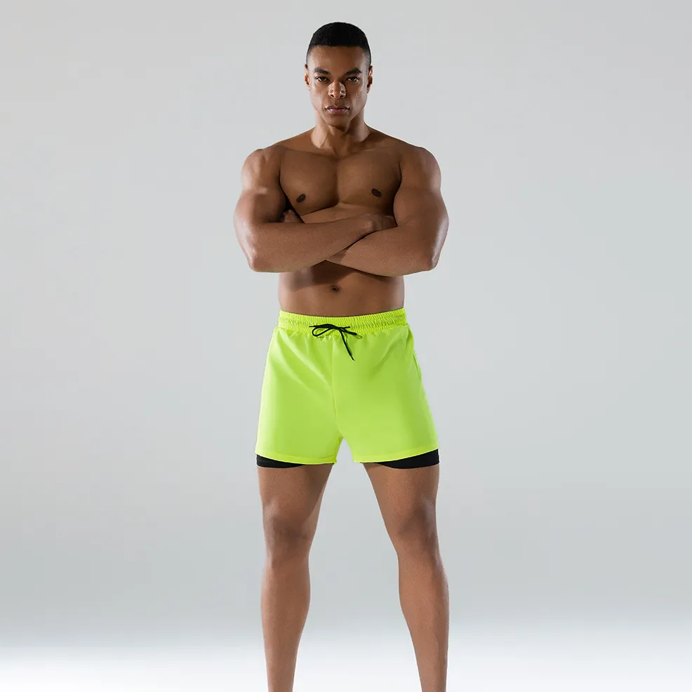 Men's Fashion Casual Double-Layer Quick-Drying Loose Drawstring Swim Trunks