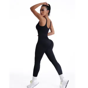 Women Solid Color V-Neck Sleeveless Backless Seamless Yoga Sports Jumpsuit