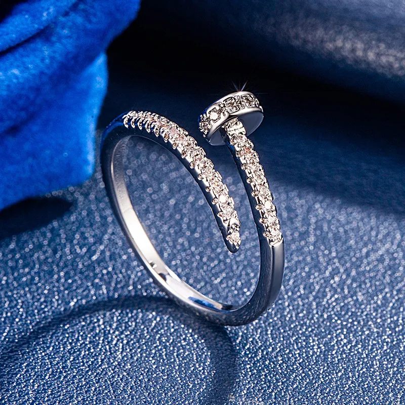 Women's Creative Full Zircon Nail-Shaped Geometric Ring