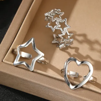 Women Fashion 18k Love And Pentagram Shaped Ring Set