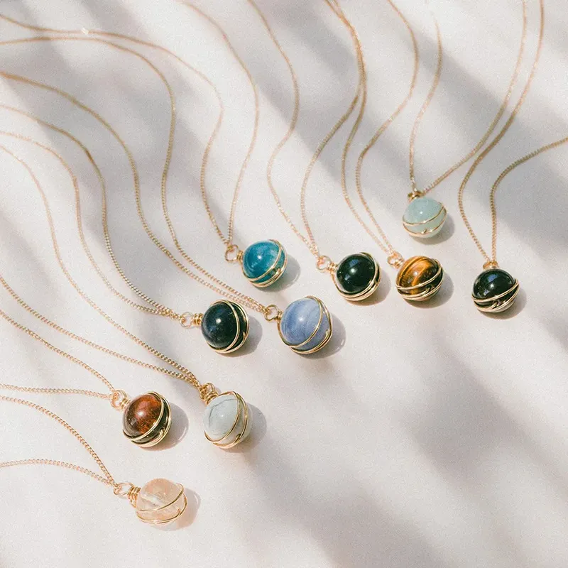 Women Fashion Natural Crystal Beads Pendant O-Chain Necklace