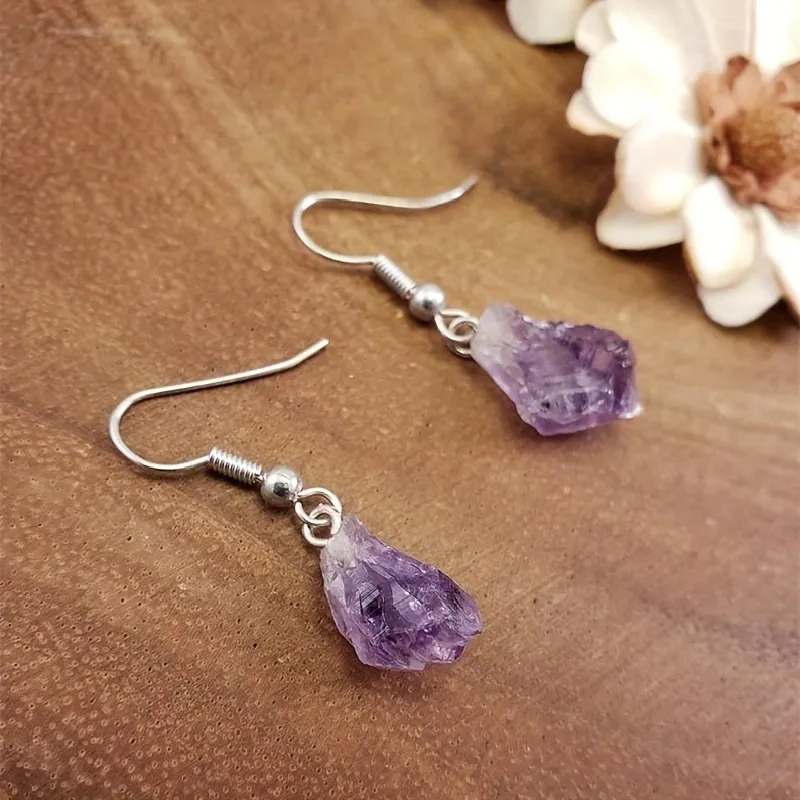 Women Fashion Natural Amethyst Crystal Earrings