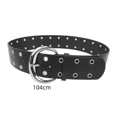 Women Fashion Solid Color Porous Wide PU Leather Belt