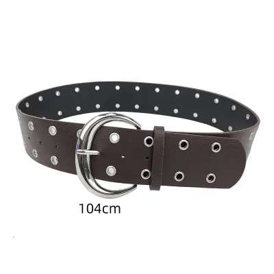 Women Fashion Solid Color Porous Wide PU Leather Belt