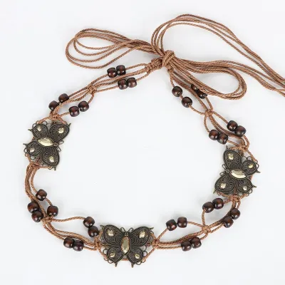 Women Fashion Boho Handmade Woven Butterfly Turquoise Metal Belt