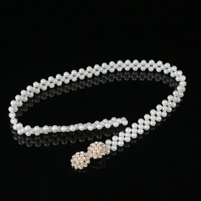 Women Fashion Elegant All-Match Elastic Beads Waist Chain Belt