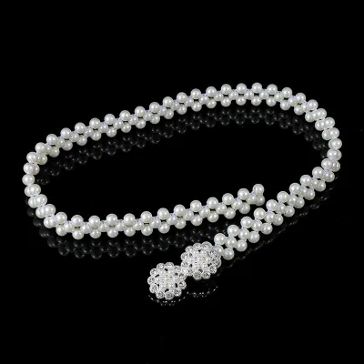 Women Fashion Elegant All-Match Elastic Beads Waist Chain Belt