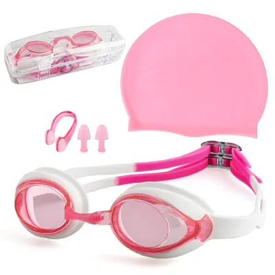Cartoon Print Children Swimming Goggles and Cap Set