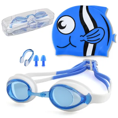 Cartoon Print Children Swimming Goggles and Cap Set