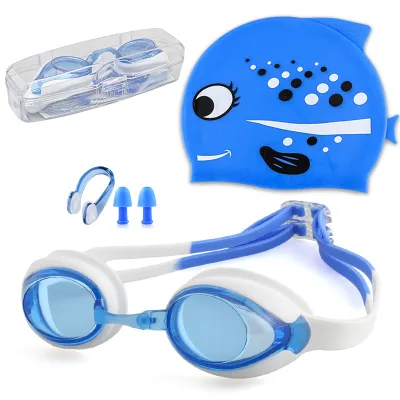 Cartoon Print Children Swimming Goggles and Cap Set