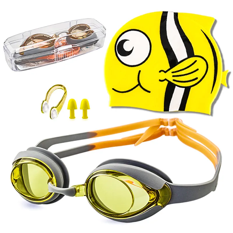 Cartoon Print Children Swimming Goggles and Cap Set